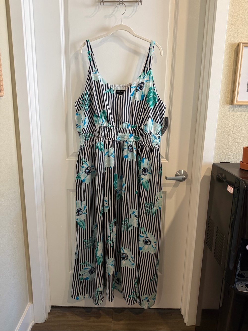 Lane Bryant Striped Floral Maxi Dress in Black, White & Teal Size 24 NWT